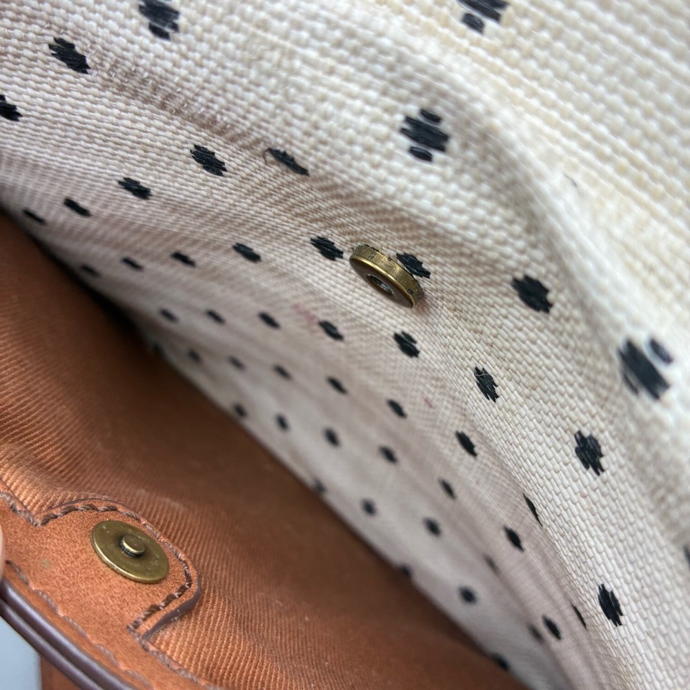 Fossil Fiona Polka Dot Canvas Crossbody Shoulder Purse Bag Cow Hide - Picture 8 of 12